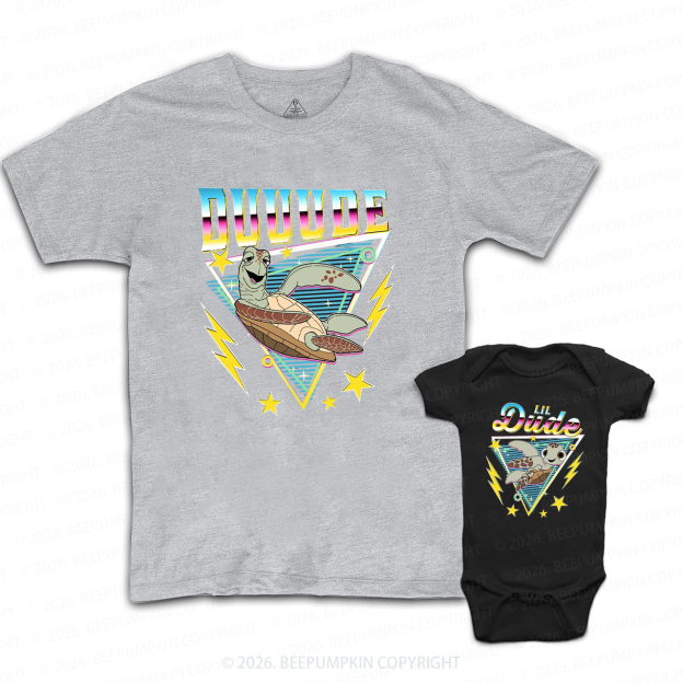 Space Turtle Duuude And Lil Dude Dad&Me Matching Shirts