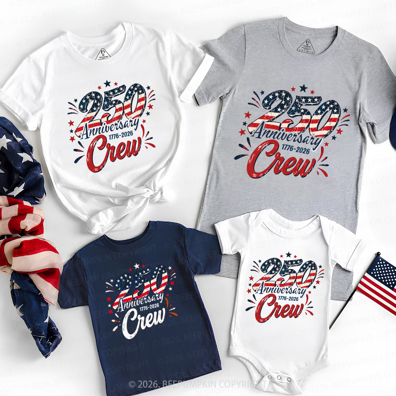 America 250th Independence Day Crew Family Matching Shirts