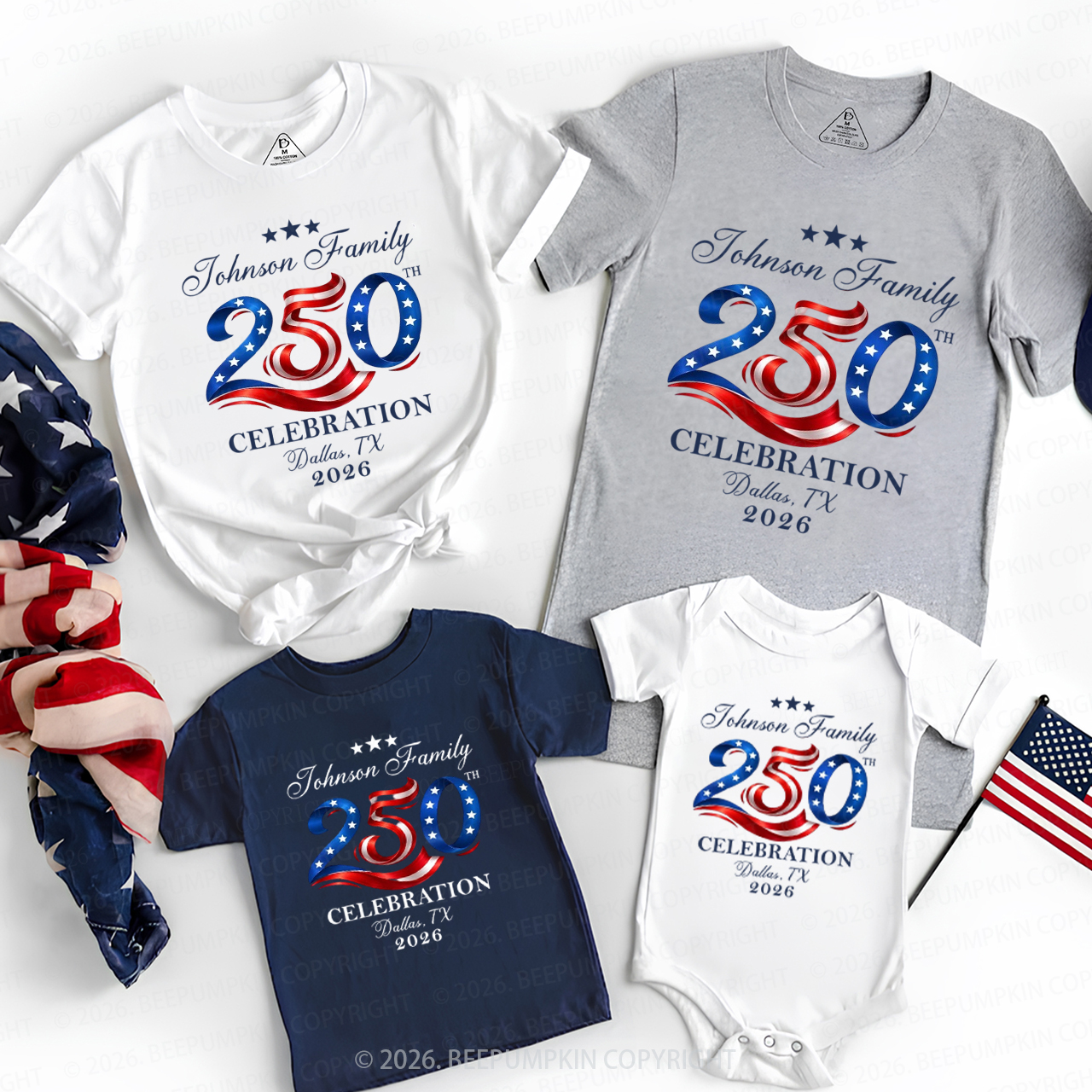 Personalized America 250 4th July Family Matching Shirts