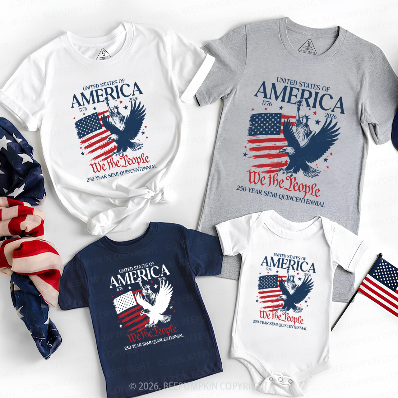 America 250 Patriotic Eagle USA Family Matching Shirts