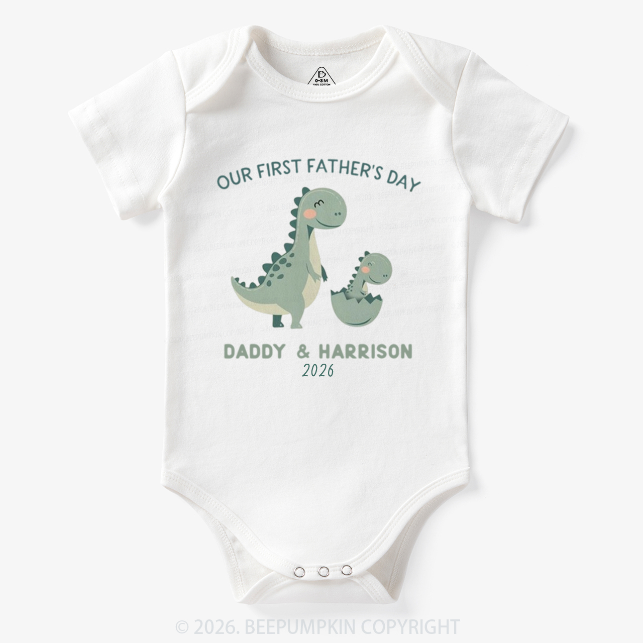 Personalized Dinosaur First Father's Day 2026 Cute Bodysuit