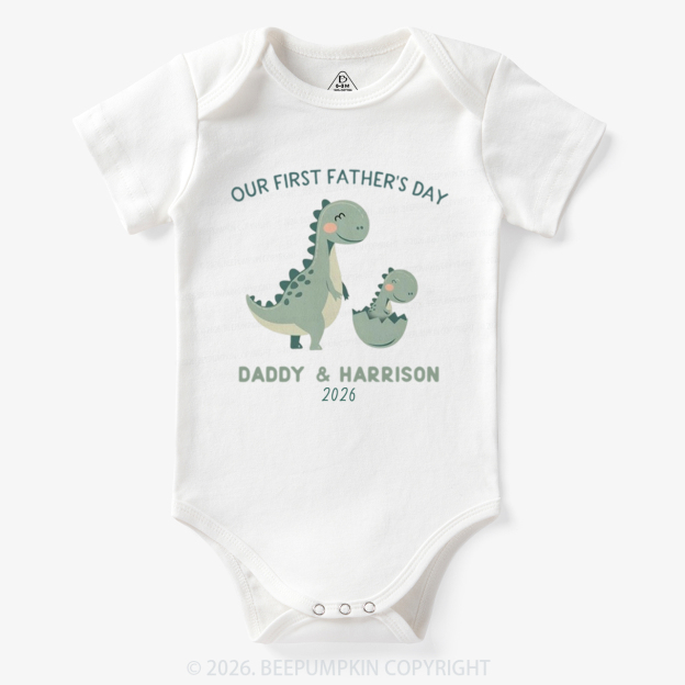 Personalized Dinosaur First Father's Day 2026 Cute Bodysuit