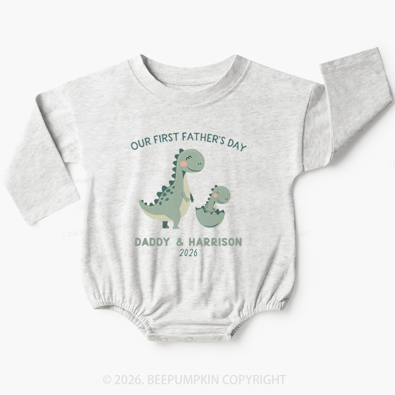 Personalized Dinosaur First Father's Day 2026 Cute Baby Bubble Romper
