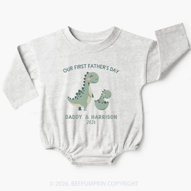 Personalized Dinosaur First Father's Day 2026 Cute Baby Bubble Romper