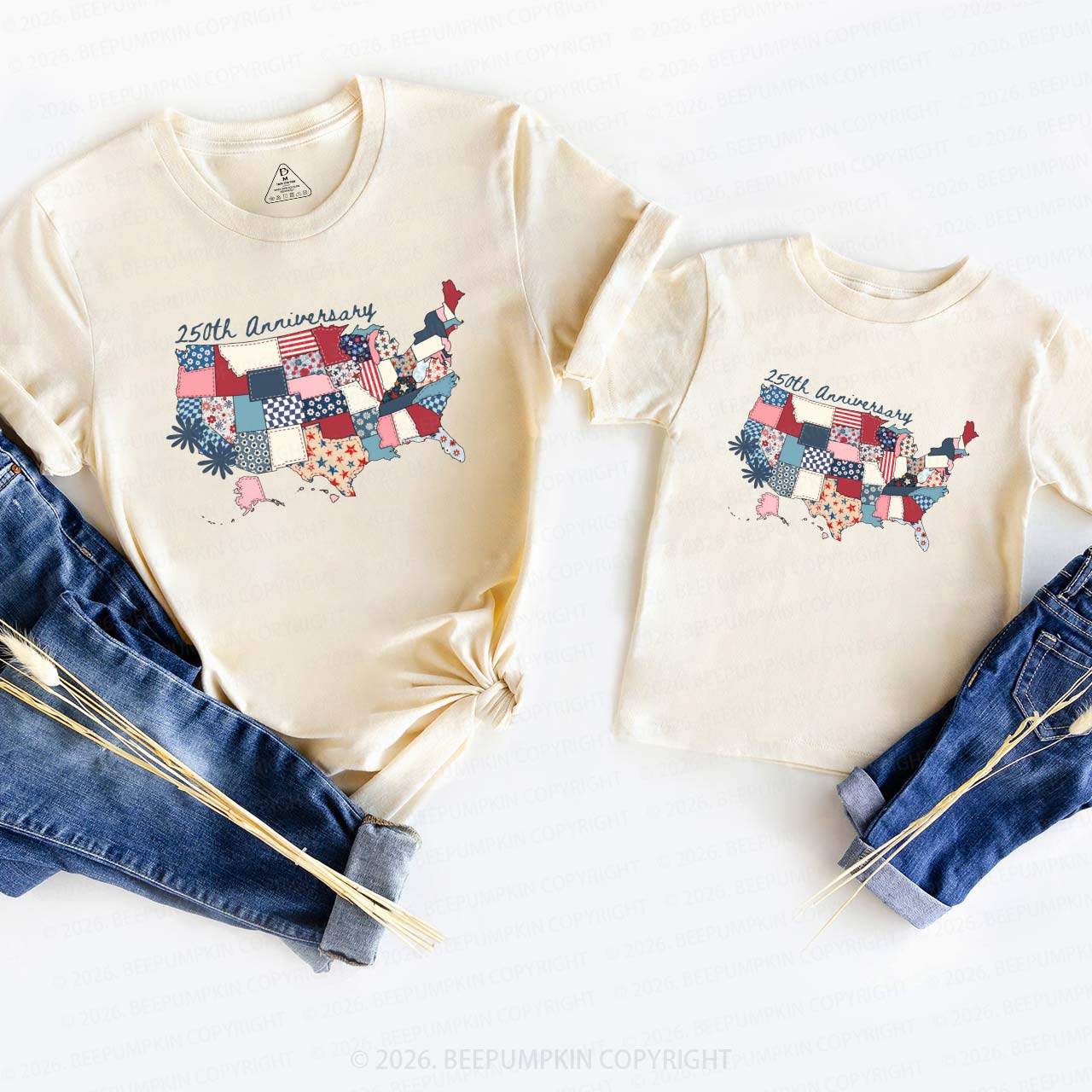 US 250 Years Patriotic Patchwork Mom&Me Matching T-Shirts