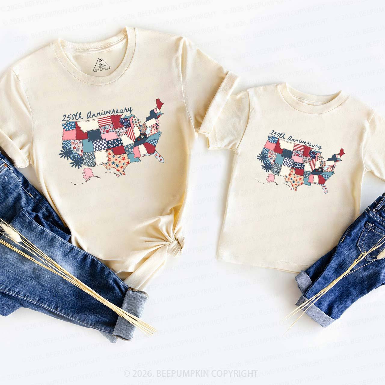 US 250 Years Patriotic Patchwork Mom&Me Matching T-Shirts