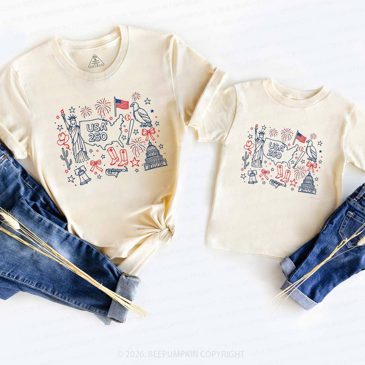 Retro Celebrate 250th Anniversary Mom&Me Matching T-Shirts