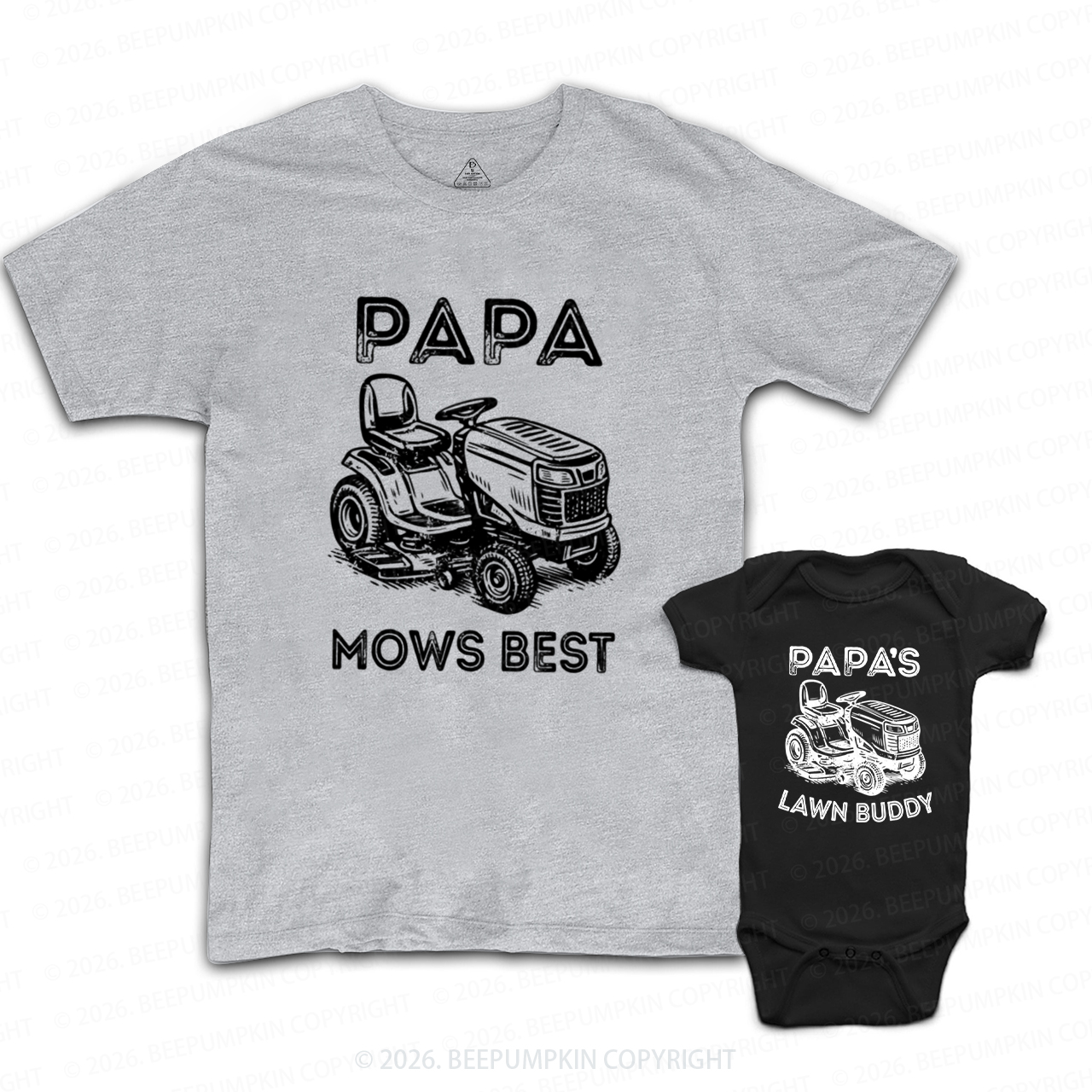 Papa Mows Best Vintage Lawn Mower Dad&Me Matching Shirts