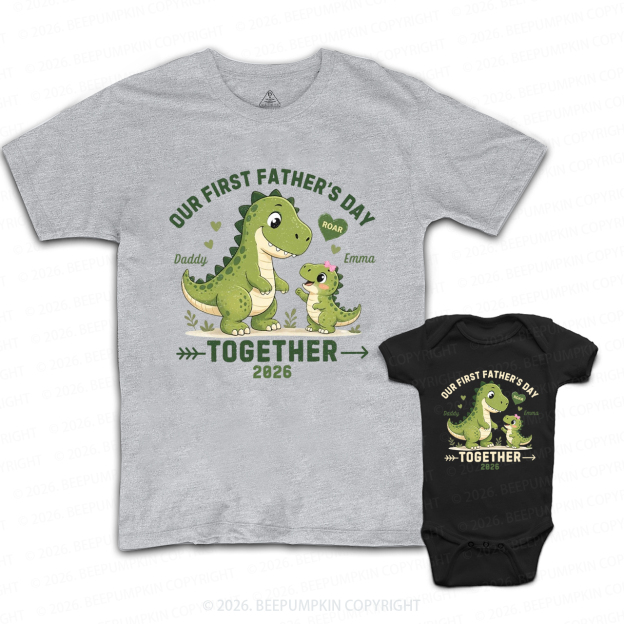 Personalized Green Dinosaur First Father's Day Dad&Me Matching Shirts