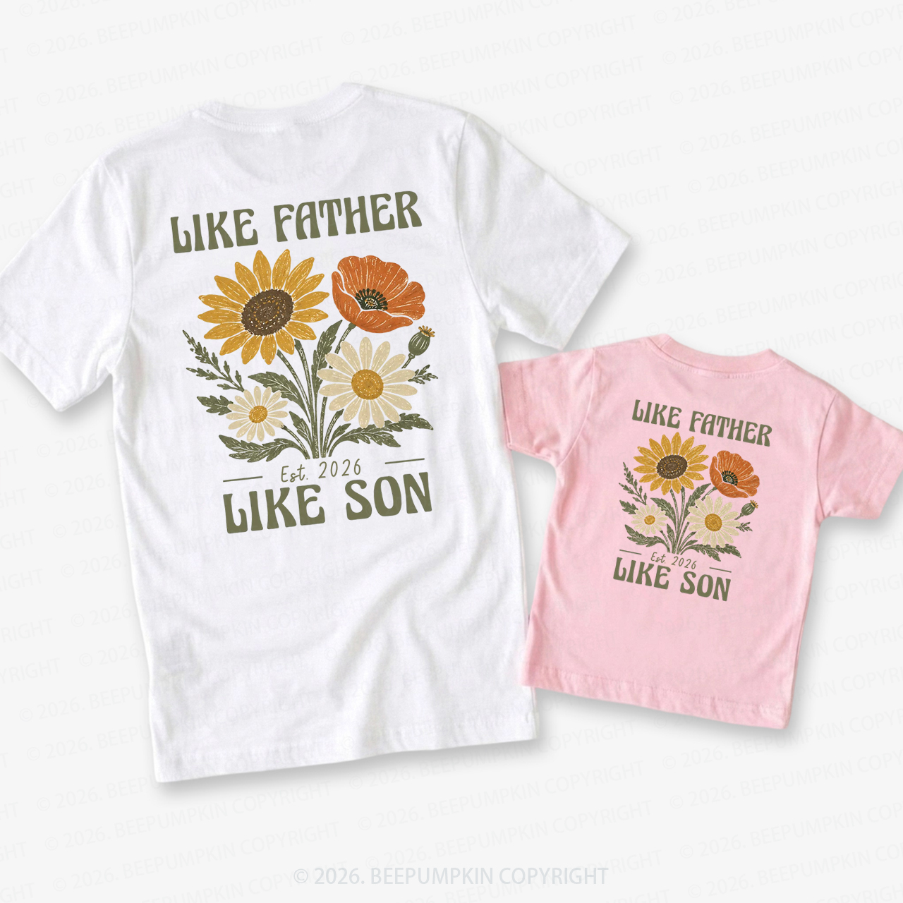 Like Father Like Son Retro Wildflower Dad&Me Matching Shirts-Back Design