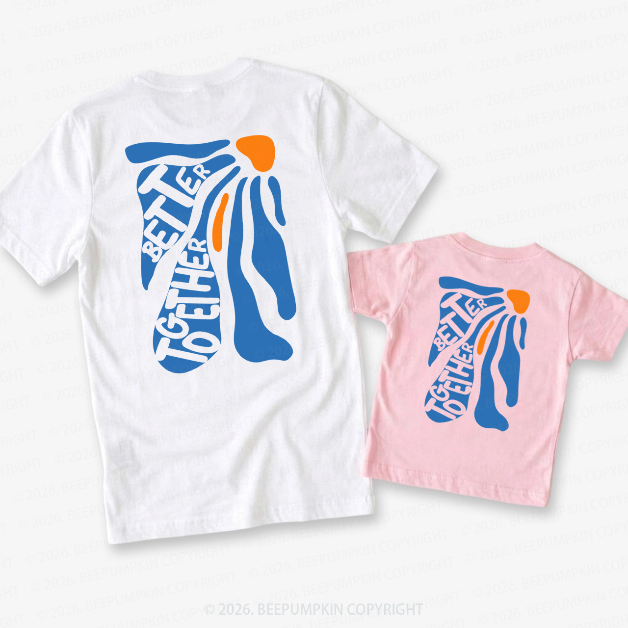 Better Together Retro Blue Floral Dad&Me Matching Shirts-Back Design