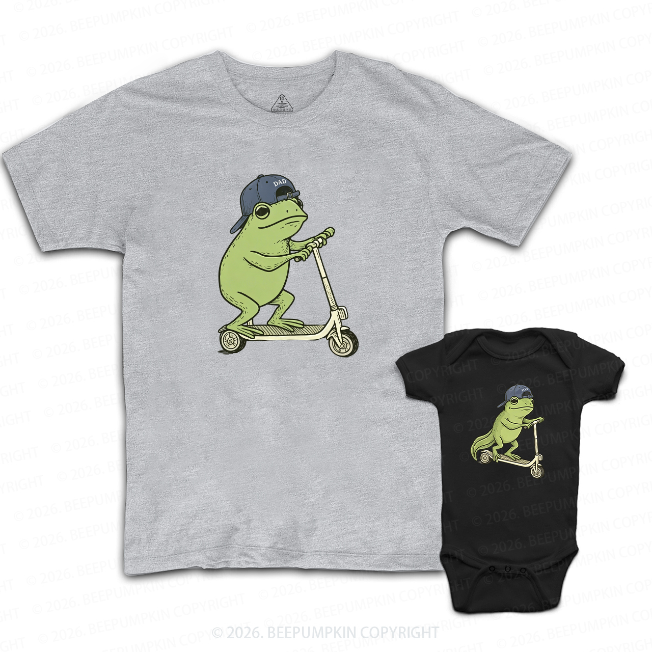 Dad and Son Frog Scooter Funny Meme Dad&Me Matching Shirts
