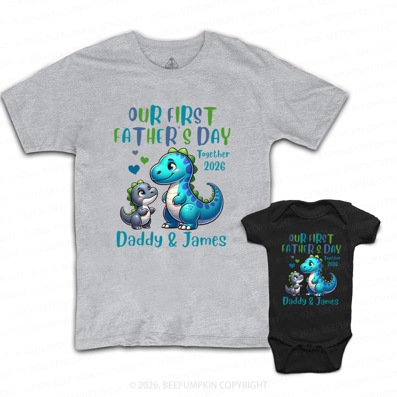 Personalized First Fathers Day Dinosaurs Dad&Me Matching Shirts