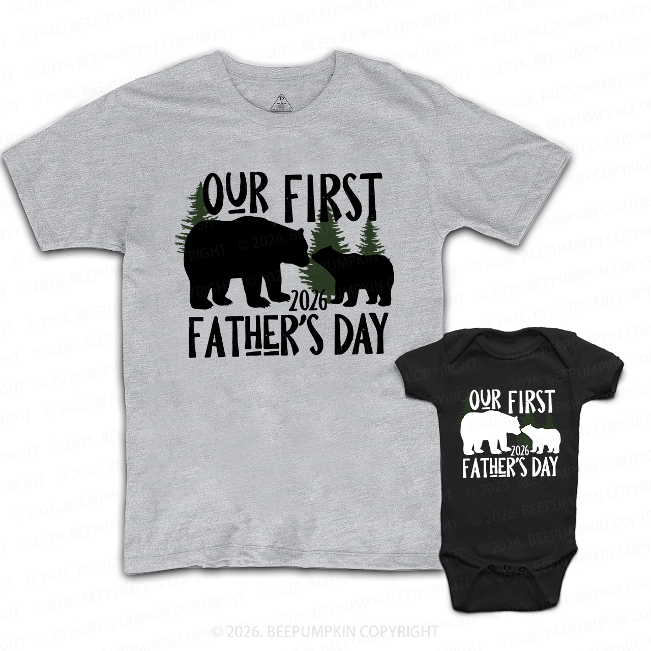 First Father's Day Papa Baby Bear Woodland Dad&Me Matching Shirts