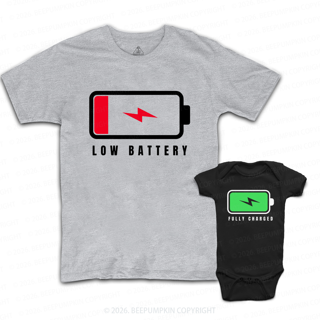 Humor Fully Charged Low Battery Dad&Me Matching Shirts