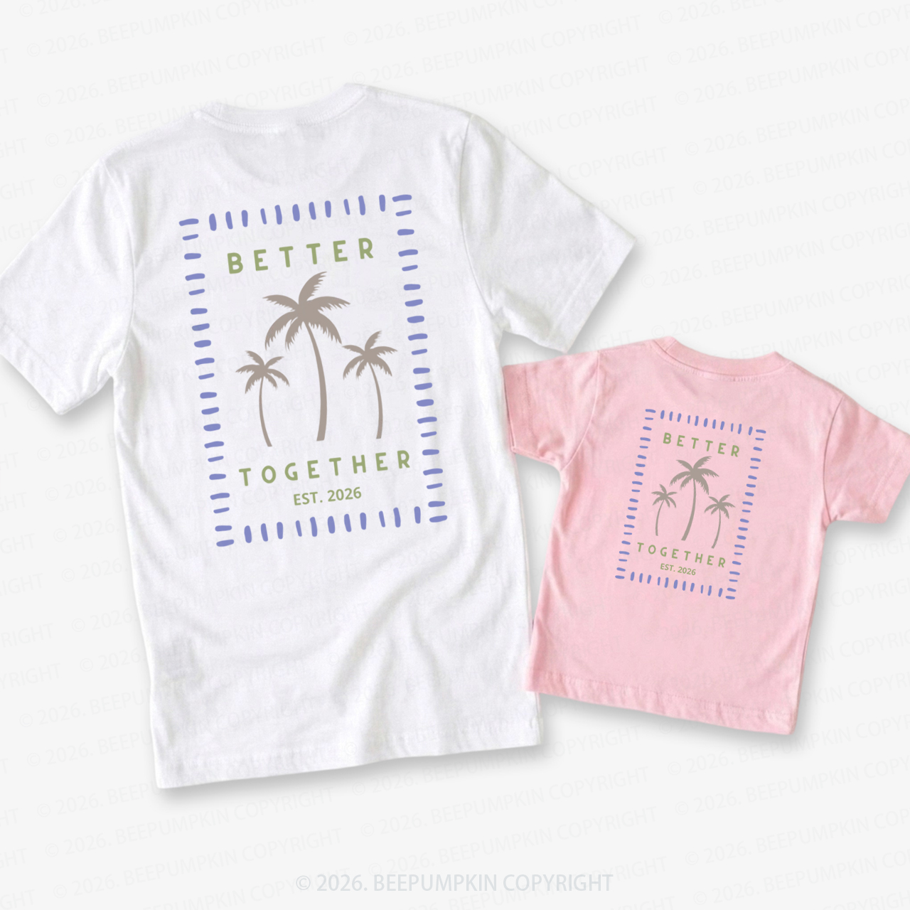 Retro Palm Trees Better Together Dad&Me Matching Shirts-Back Design
