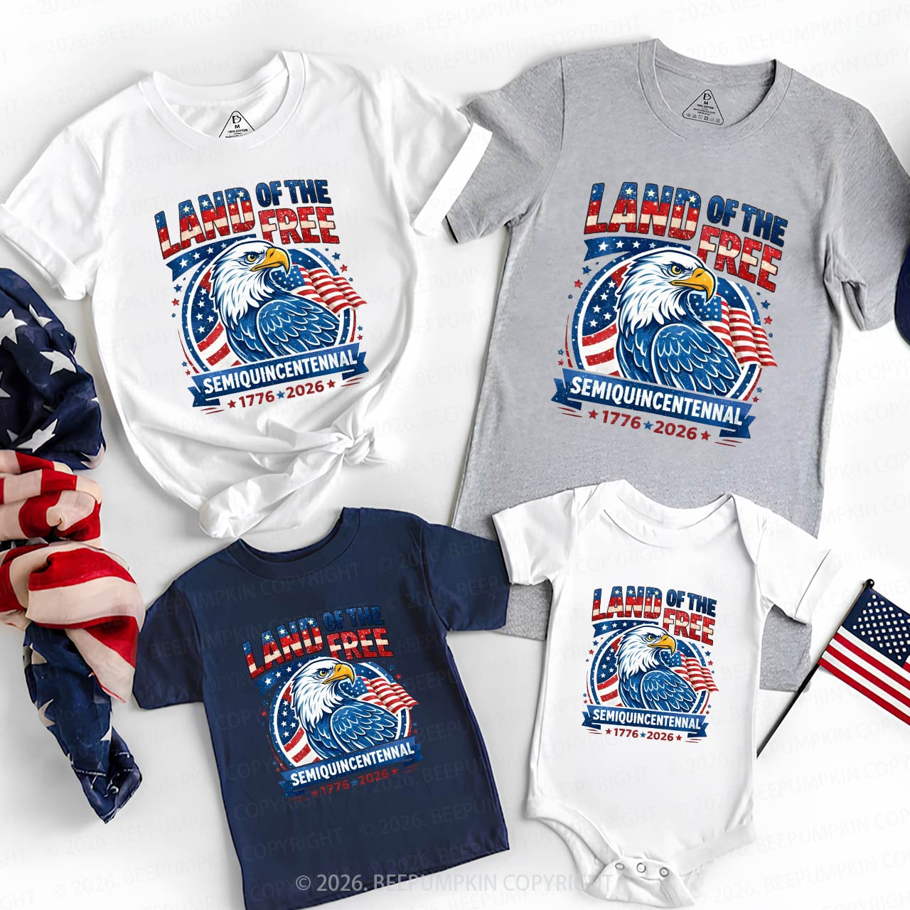 Patriotic Land Of The Free America 250 Family Matching Shirts