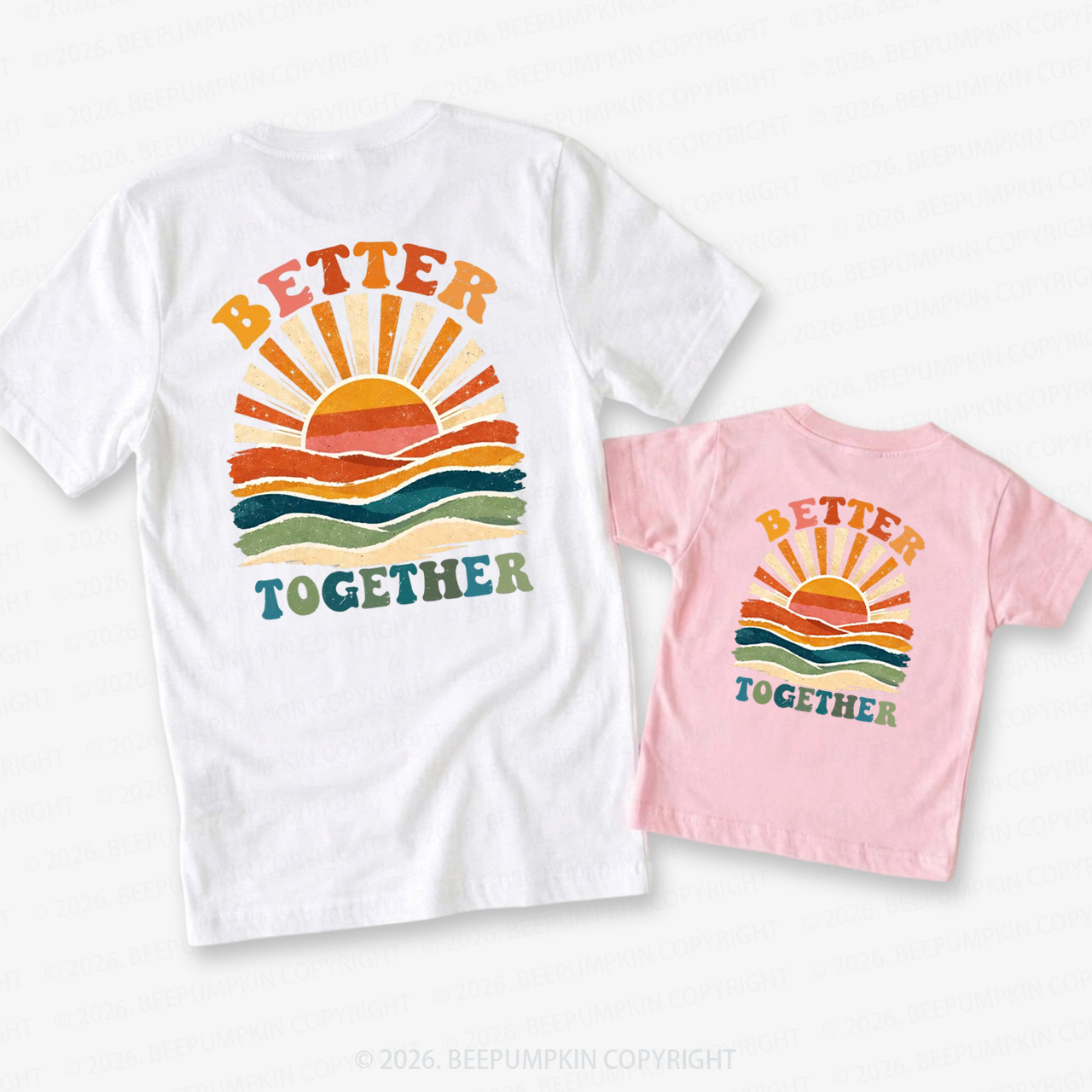 Better Together Retro Sunset Dad&Me Matching Shirts-Back Design