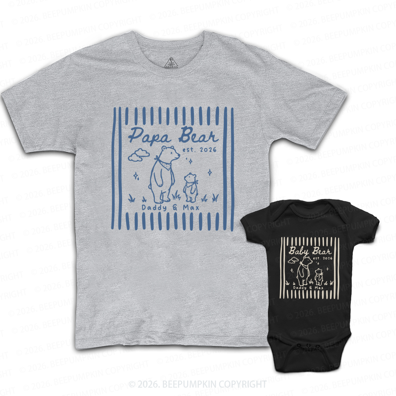 Personalized Papa Bear Baby Bear Dad&Me Matching Shirts