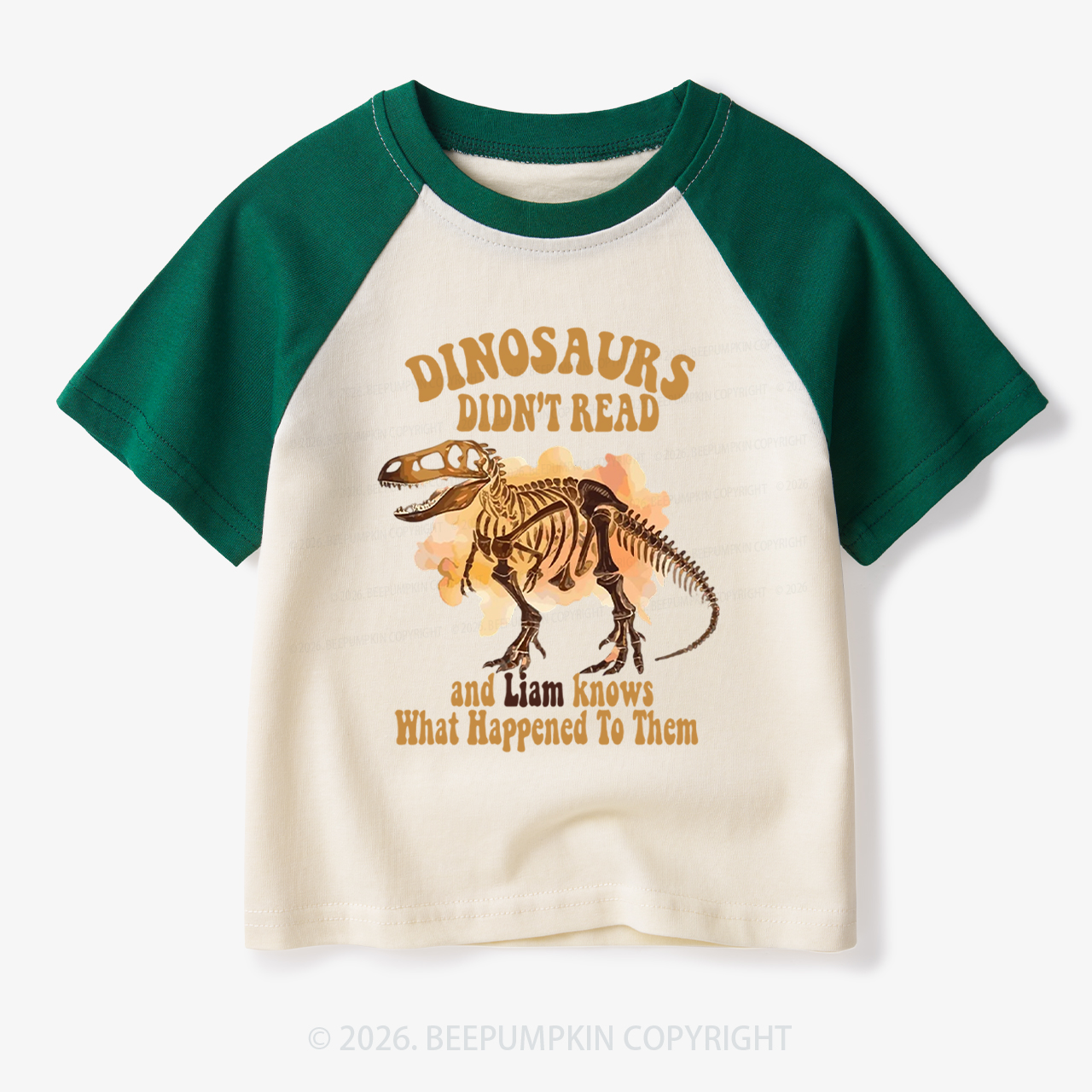 Personalized Dinosaur Skeleton Didn't Read Toddler&Kids Retro Raglan T-shirt