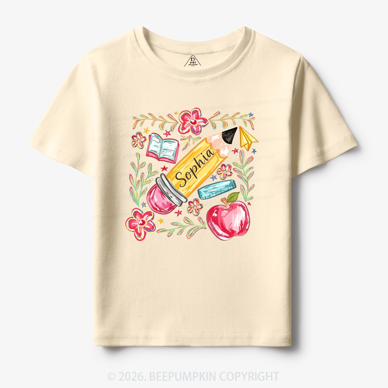 Personalized Name Floral Pencil Toddler&Kid's Tees