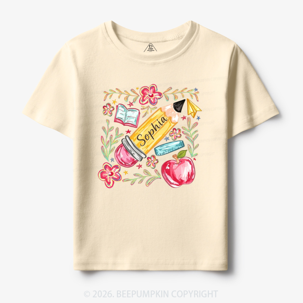 Personalized Name Floral Pencil Toddler&Kid's Tees