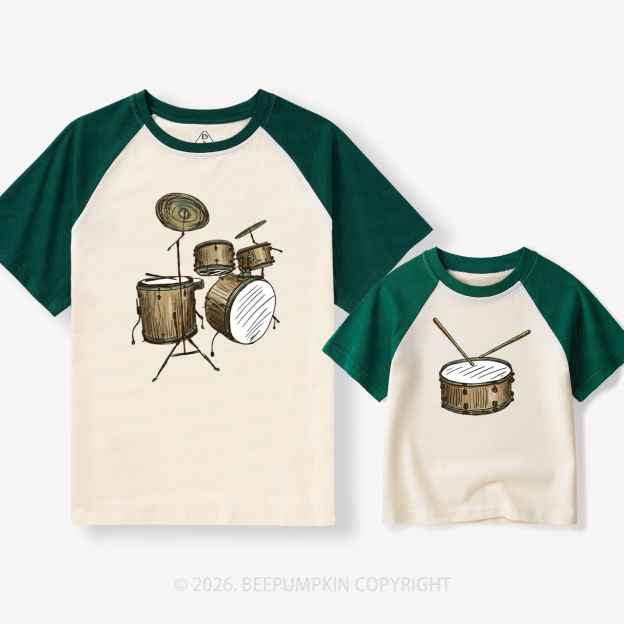 Drums & Drum Matching Dad and Me Matching Retro Raglan T-shirt