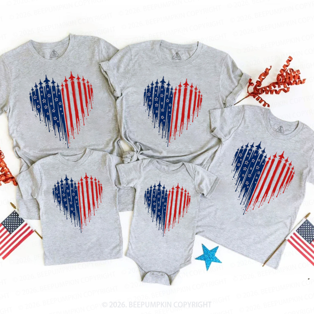 Patriotic 4th Of July American Flag Heart Family Matching Shirts