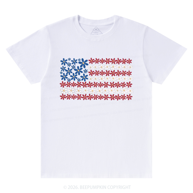 Floral American Flag 4th of July T-Shirts
