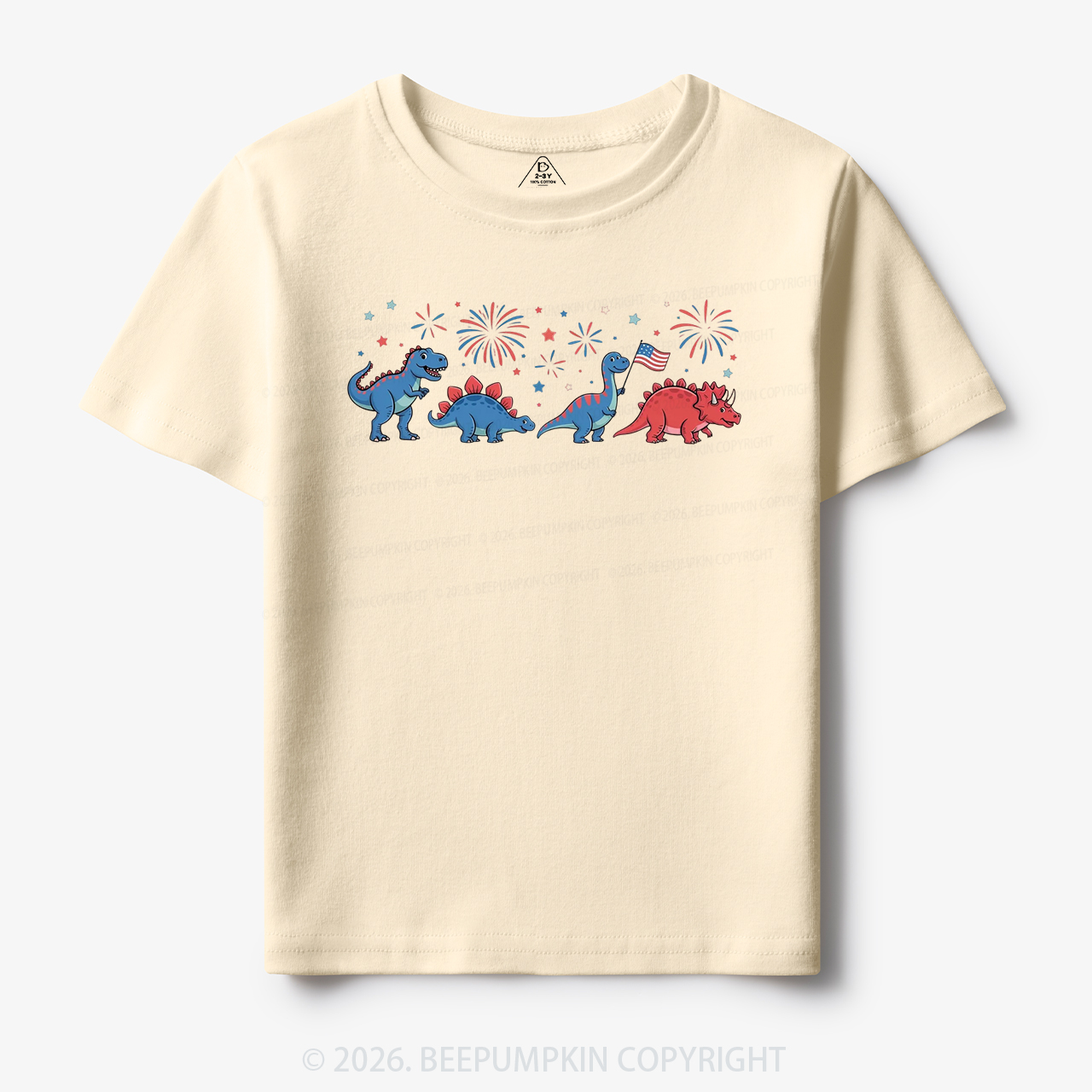 Cute Dinosaur American Flag Fireworks Toddler&Kid's Tees