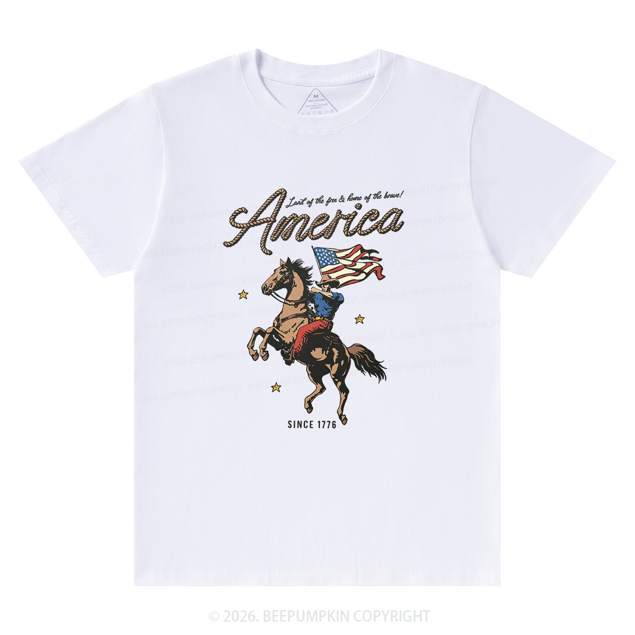 Western Cowboy Waving American Flag Retro T-Shirts
