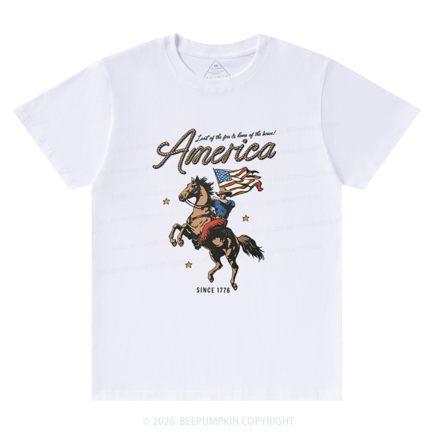 Western Cowboy Waving American Flag Retro T-Shirts