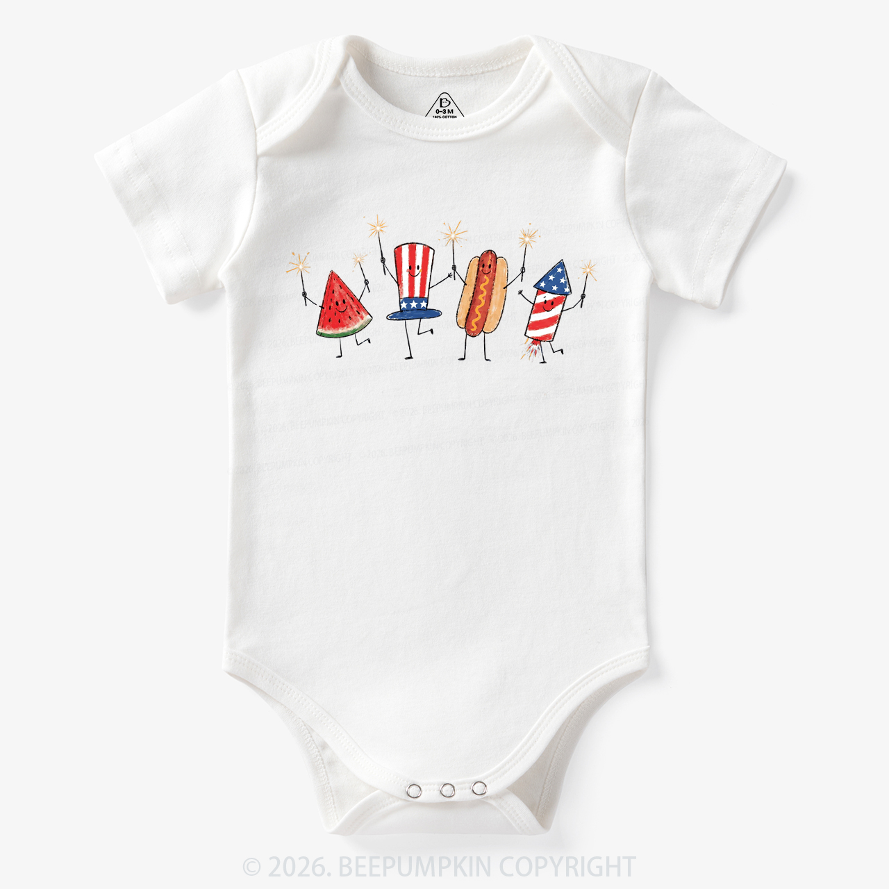 Patriotic Watermelon Hotdog Firework American Bodysuit