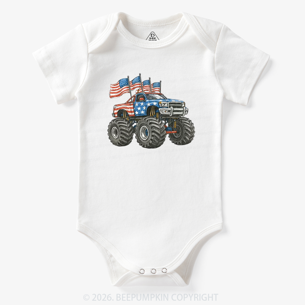 4th Of July Monster Truck American Flag Bodysuit