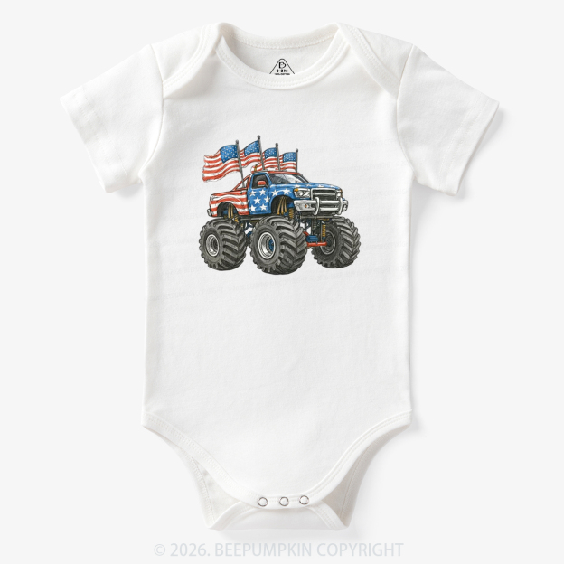 4th Of July Monster Truck American Flag Bodysuit
