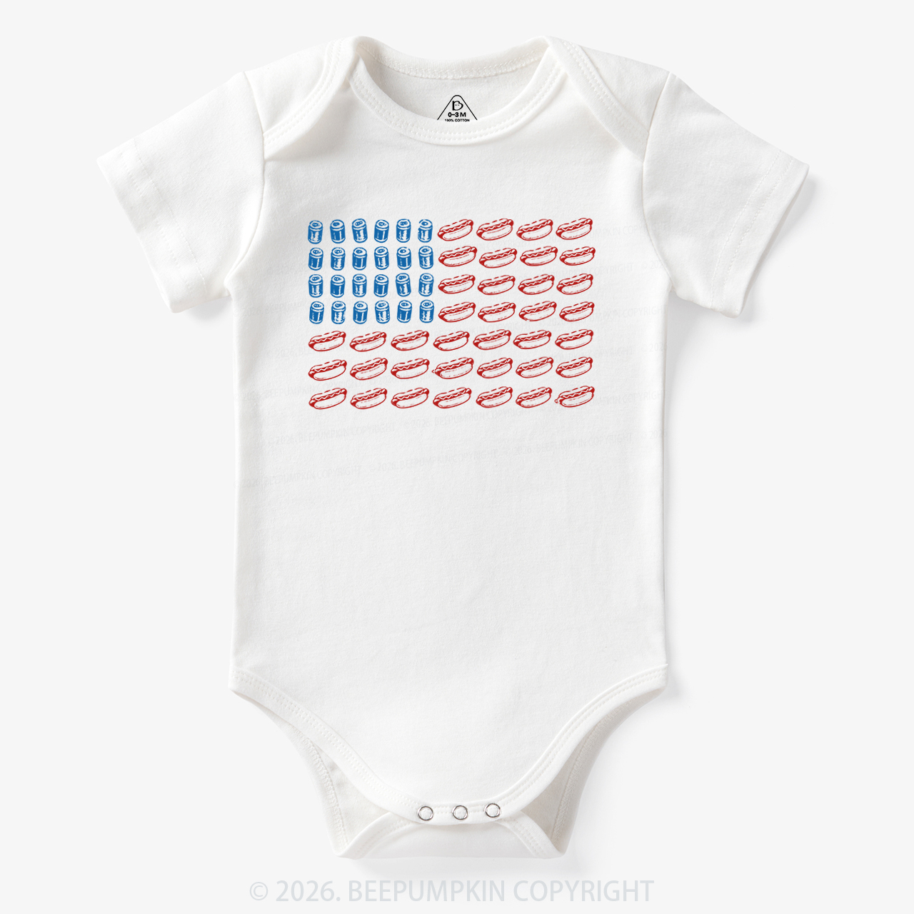 Funny 4th of July Hot Dog American Flag Bodysuit