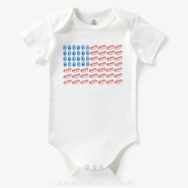 Funny 4th of July Hot Dog American Flag Bodysuit