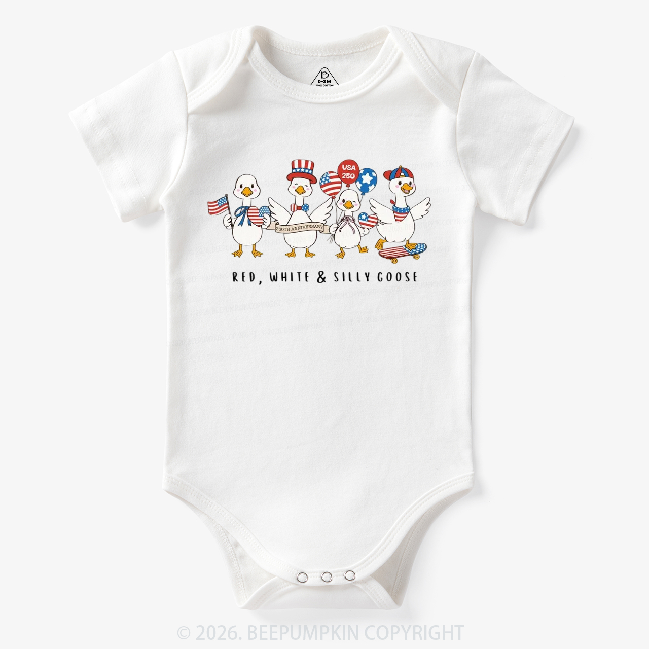 Red White Silly Goose USA 250 Patriotic Bodysuit
