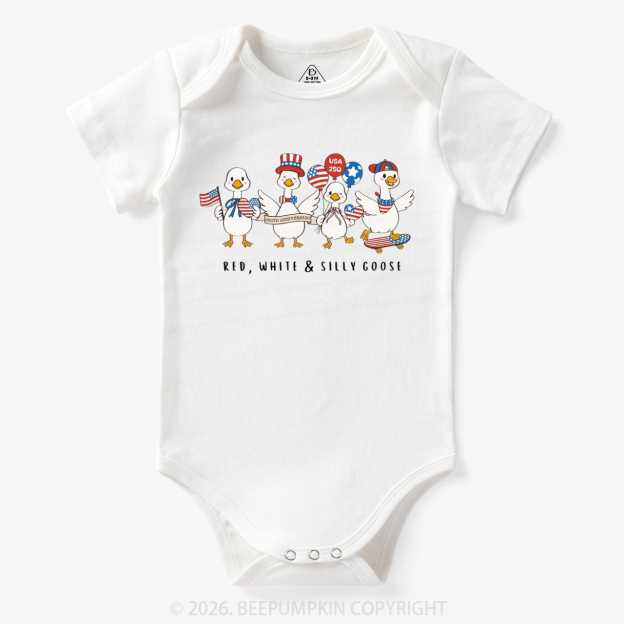 Red White Silly Goose USA 250 Patriotic Bodysuit