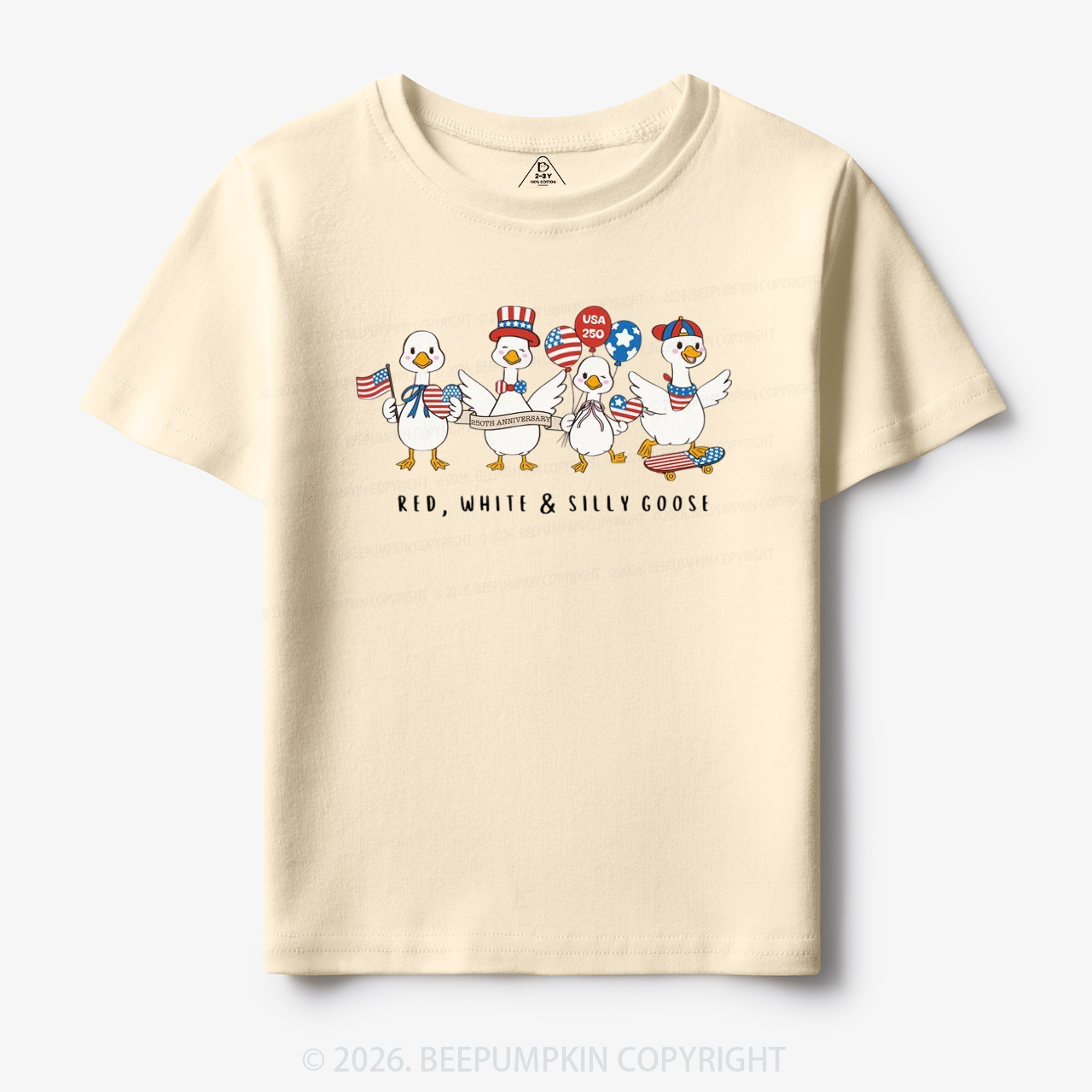 Red White Silly Goose USA 250 Patriotic Toddler&Kid's Tees
