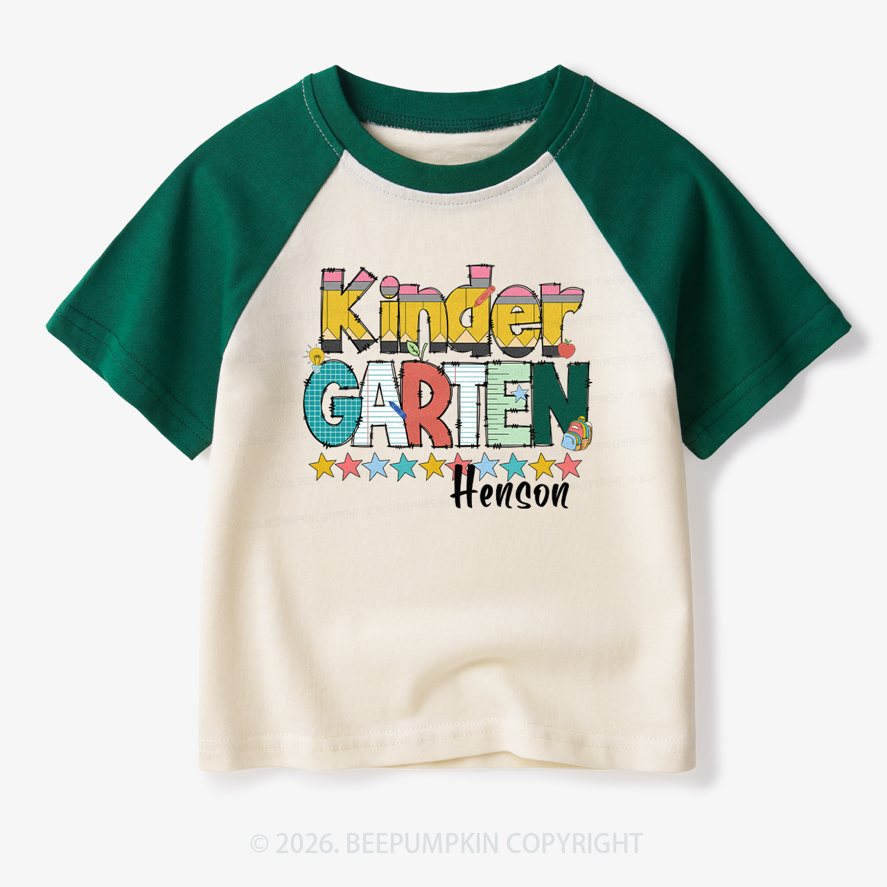 Personalized Pencil Letter Grade Toddler&Kids Retro Raglan T-shirt
