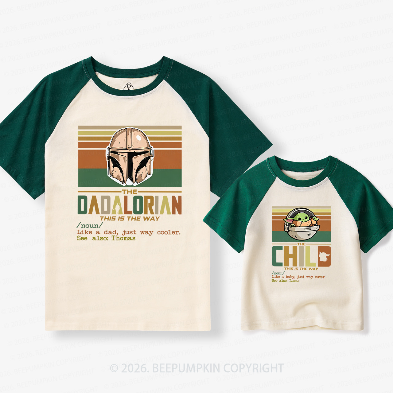 Personalized Cosmic Protector and Little Sidekick Family Matching Retro Raglan T-shirt