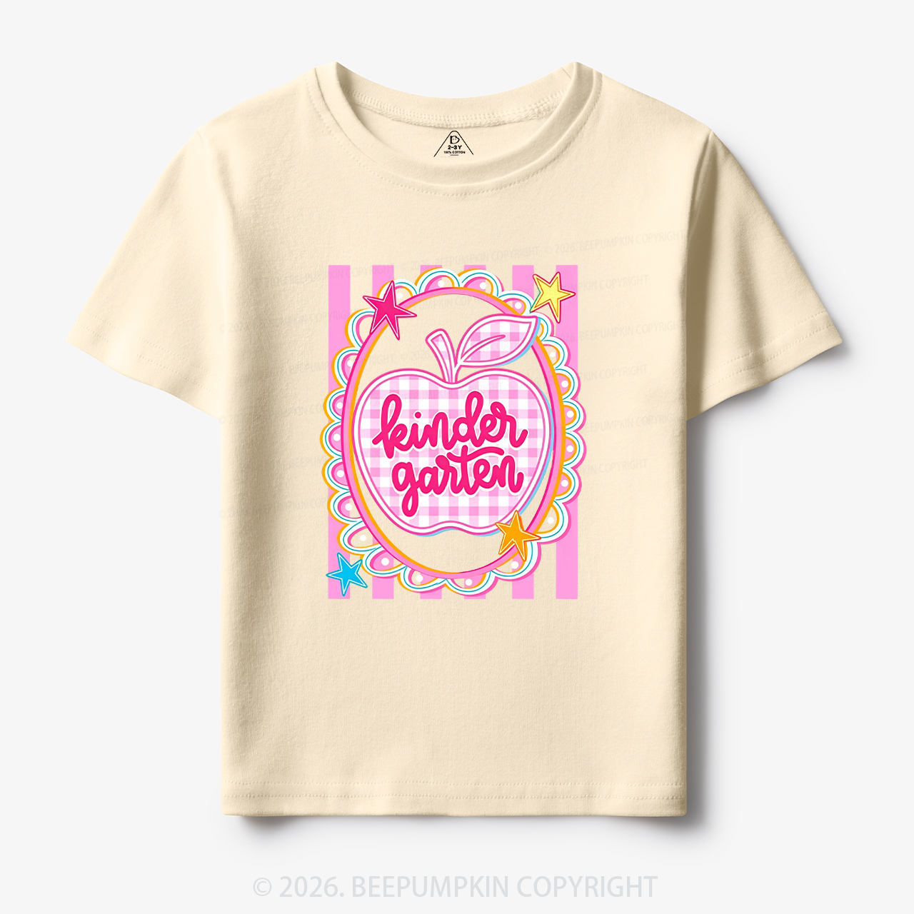 Personalized Apple Pink Gingham Stripes Toddler&Kid's Tees