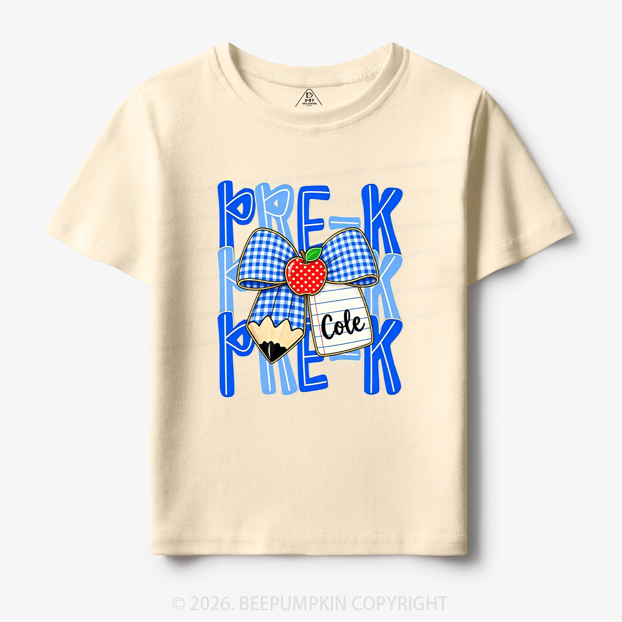 Personalized Blue Gingham Pencil Bow Toddler&Kid's Tees