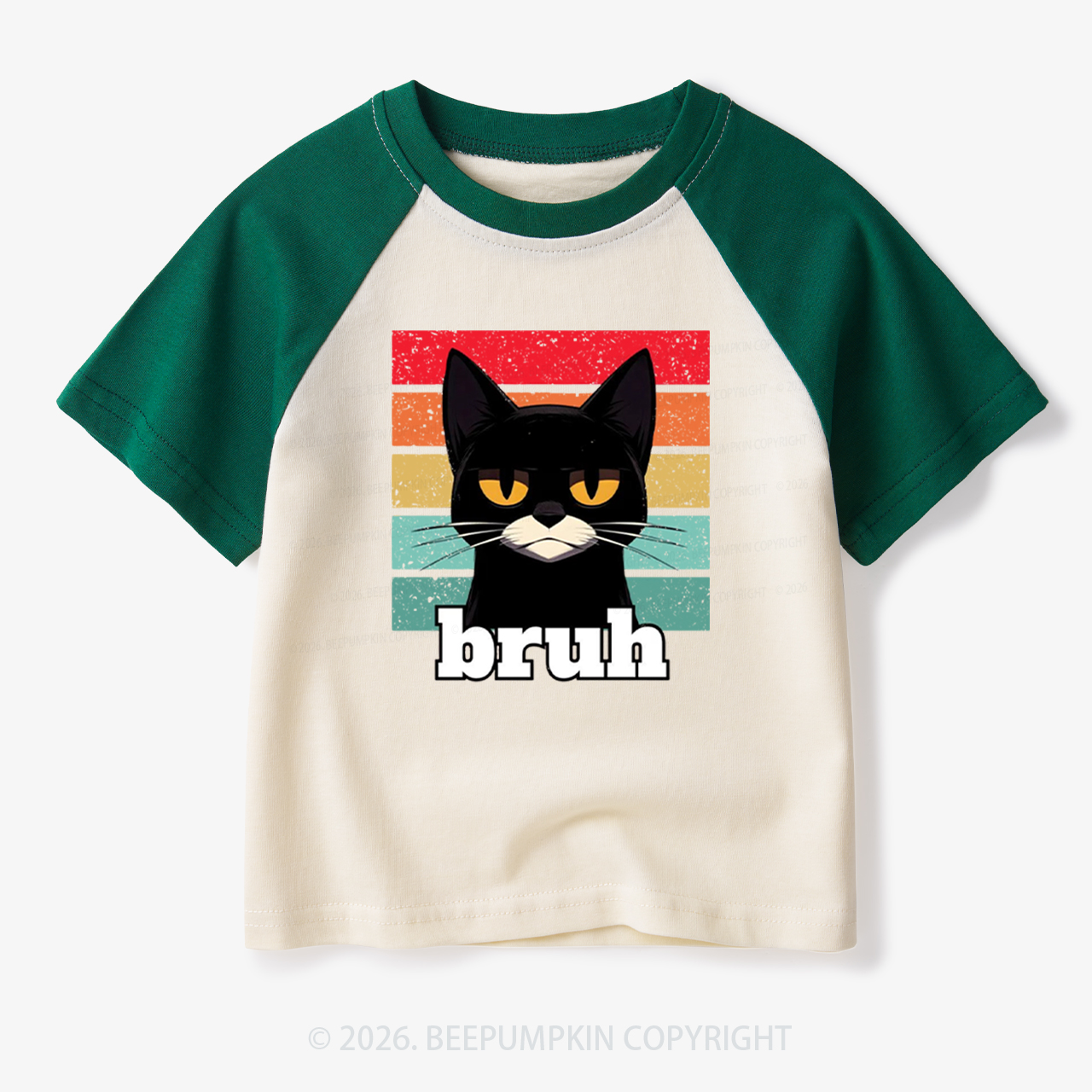 Bruh Cat Funny Back to School Toddler&Kids Retro Raglan T-shirt