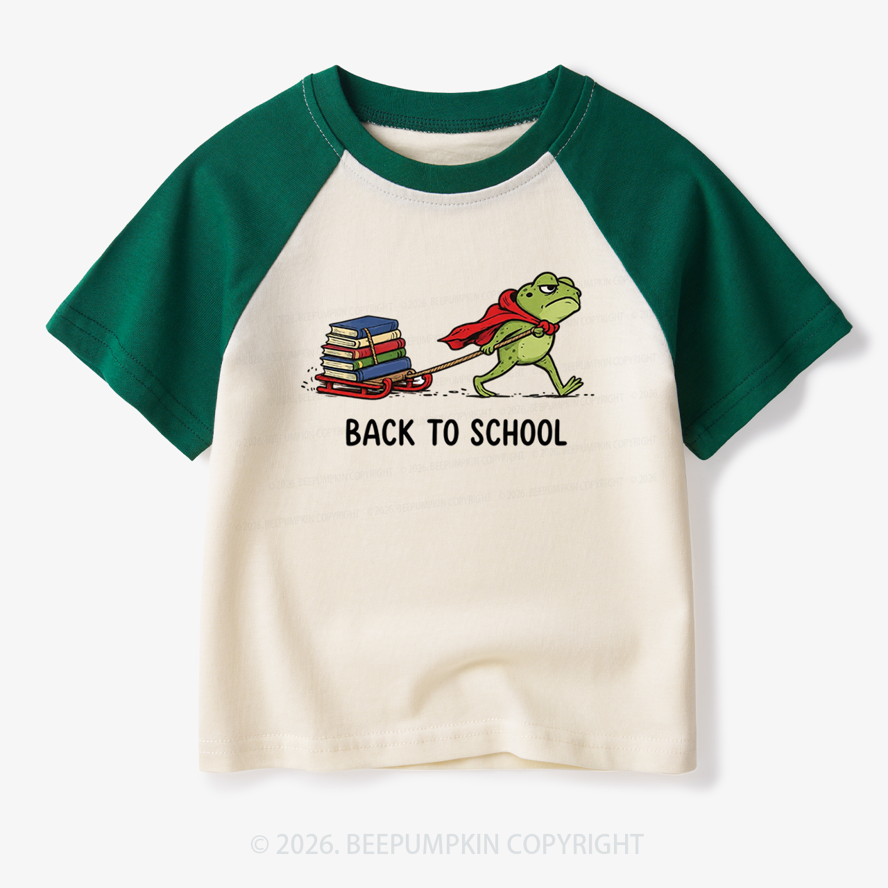 Grumpy Frog Pulling Books Funny Back To School Toddler&Kids Retro Raglan T-shirt