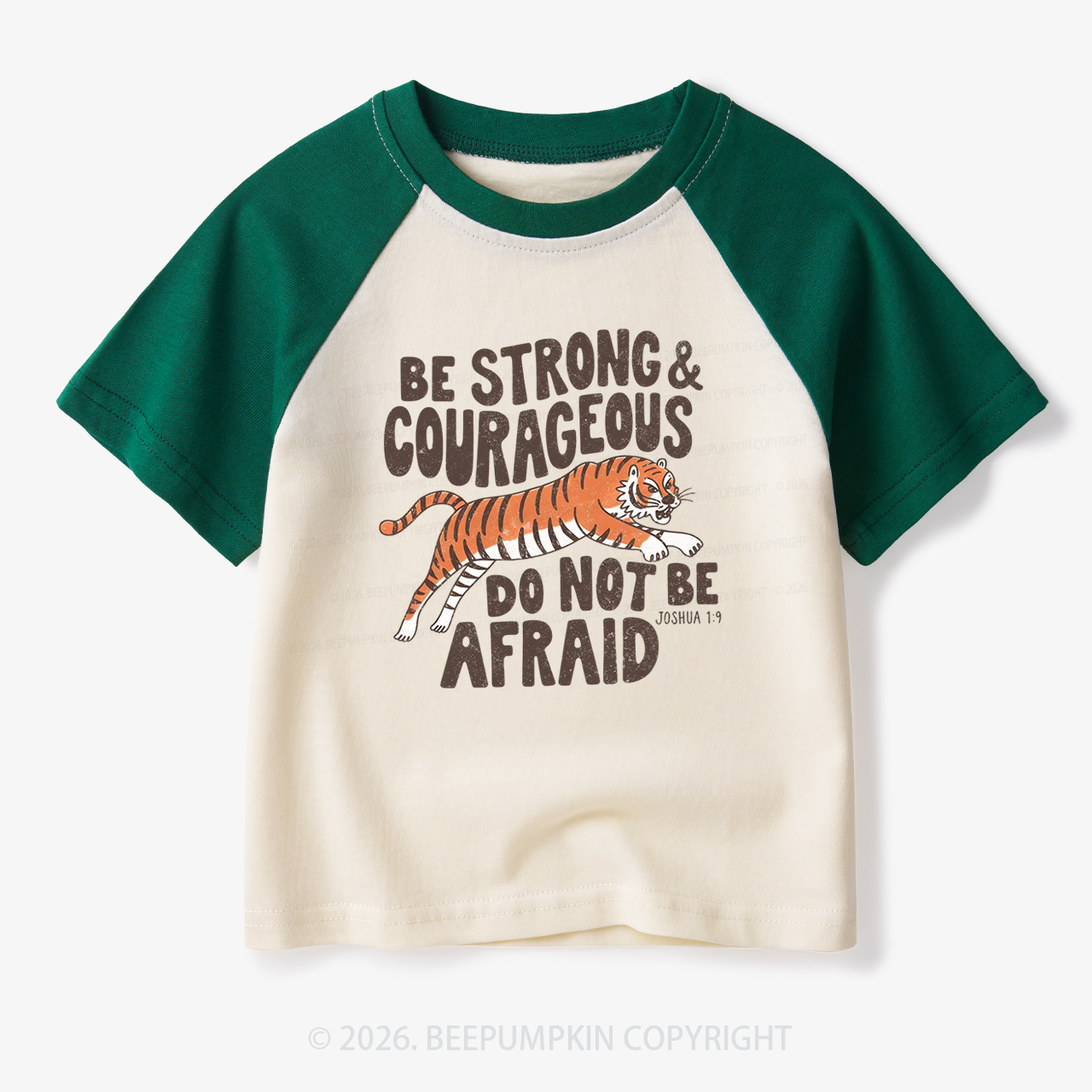 Be Strong Courageous Do Not Be Afraid Tiger Toddler&Kids Retro Raglan T-shirt