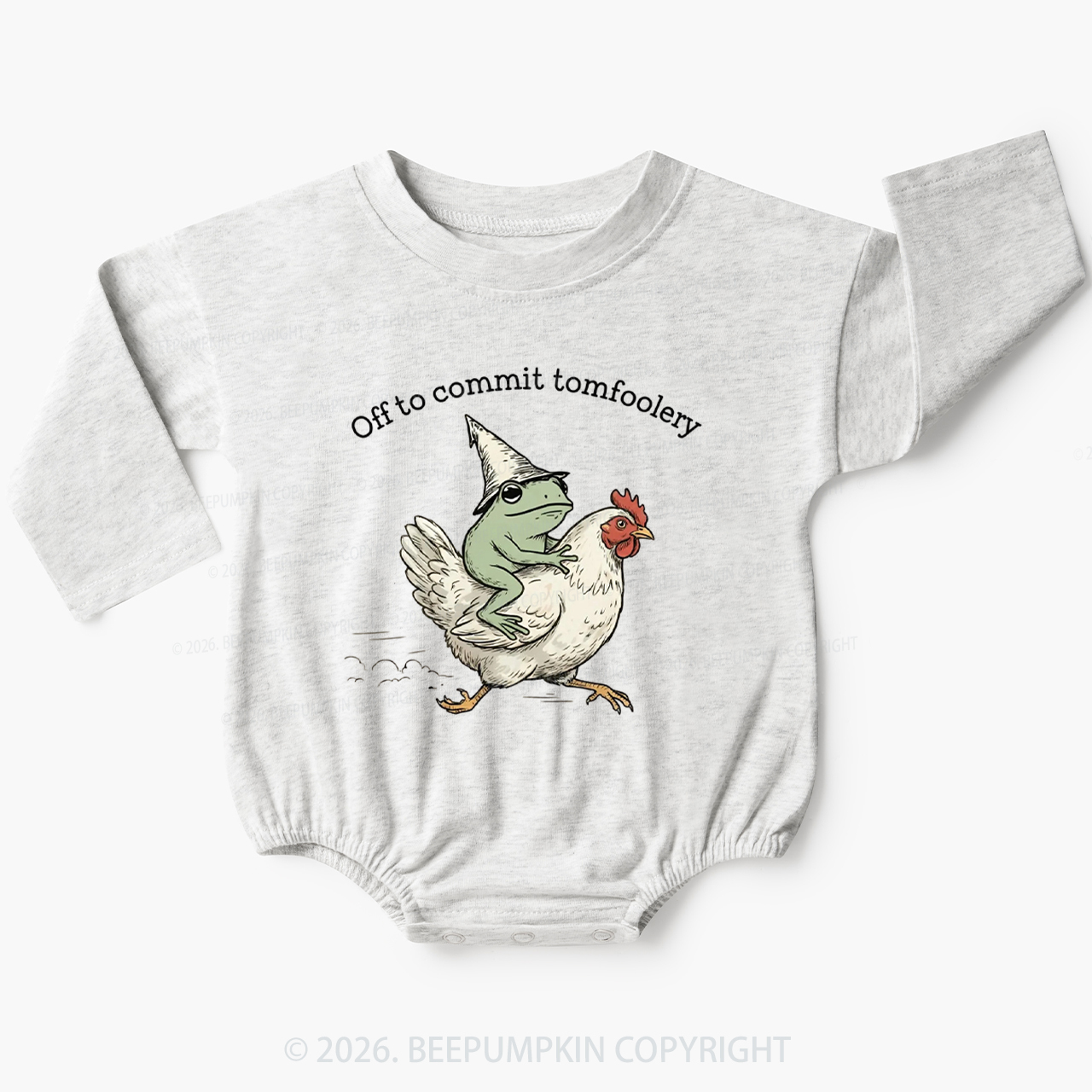 Frog Riding Chicken Off to Commit Tomfoolery Baby Bubble Romper