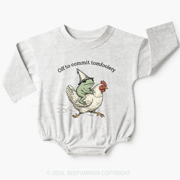 Frog Riding Chicken Off to Commit Tomfoolery Baby Bubble Romper