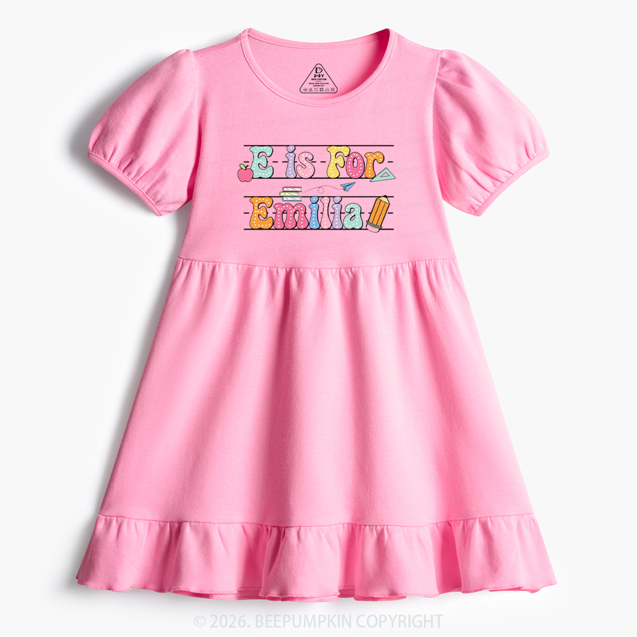 Personalized Cute Alphabet Back To School Toddler&Kid's Ruffle Dress